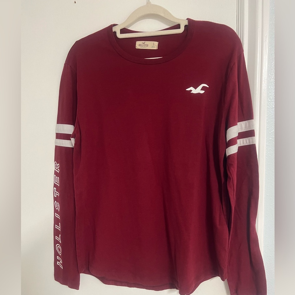 Hollister Burgundy Long Sleeve Tee with White Accents